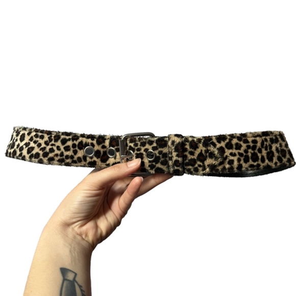 Y2K 90s Vintage Fuzzy Cheetah Print Belt - Picture 3 of 7